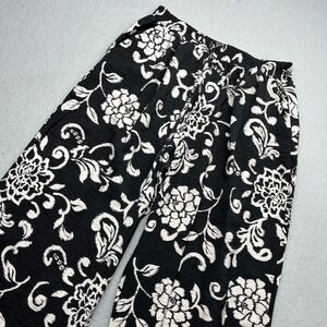 GLG Good Luck Gem Floral Wide Leg Pants Black White Large Boho Textured Large